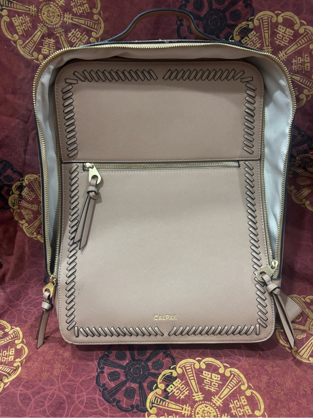 Calpak Blush Backpack with Whipstitch Detail and Gold Hardware